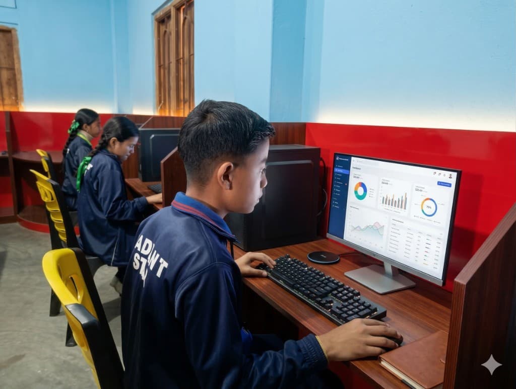 Students in the computer lab with modern desktops — digital learning at Radiant Star Education Centre