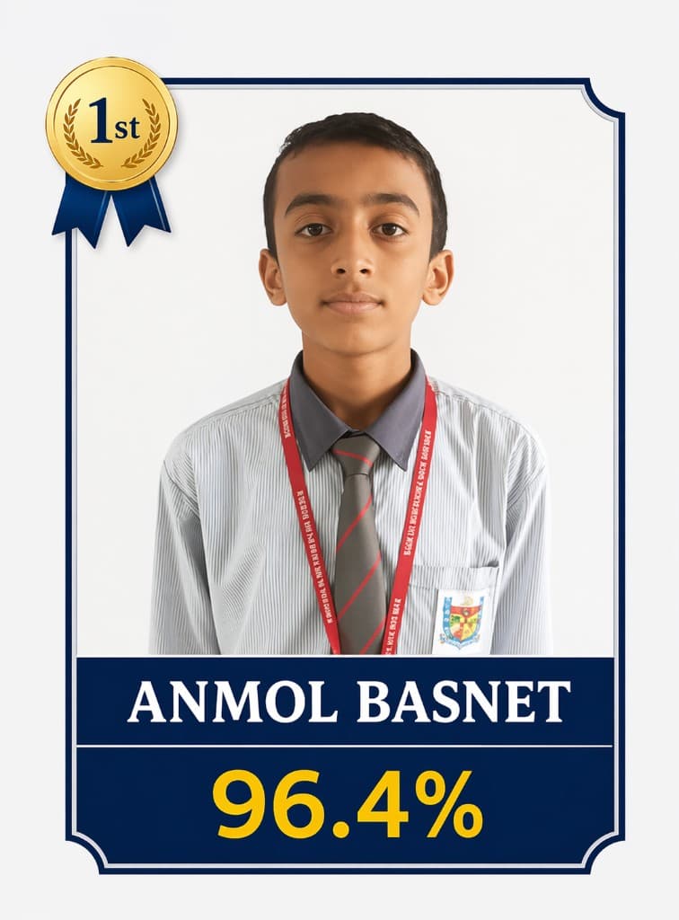 Official Class X result card — Anmol Basnet, 96.4%, first rank