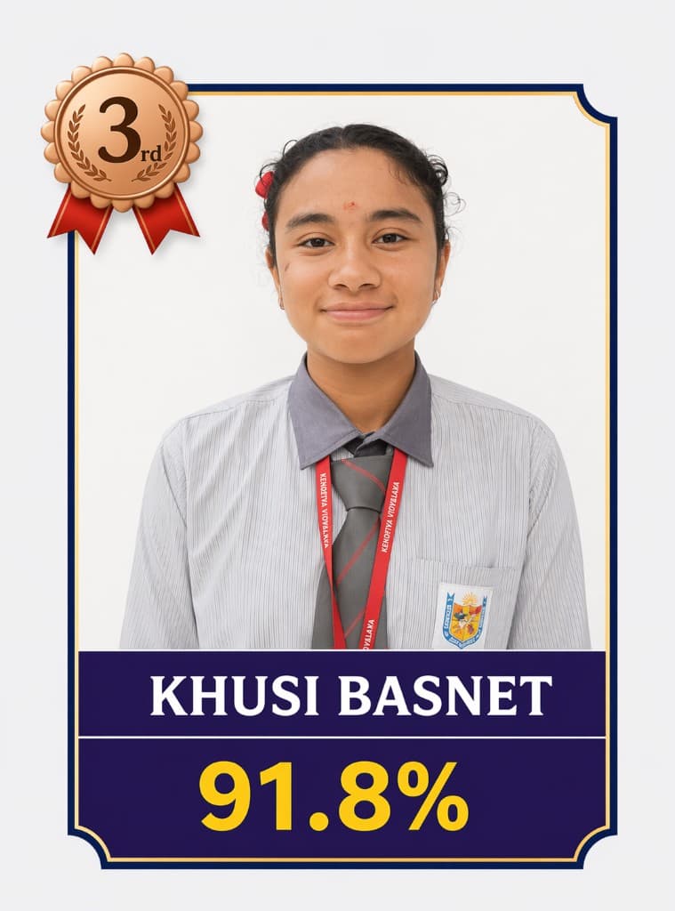 Official Class X result card — Khusi Basnet, 91.8%, third rank