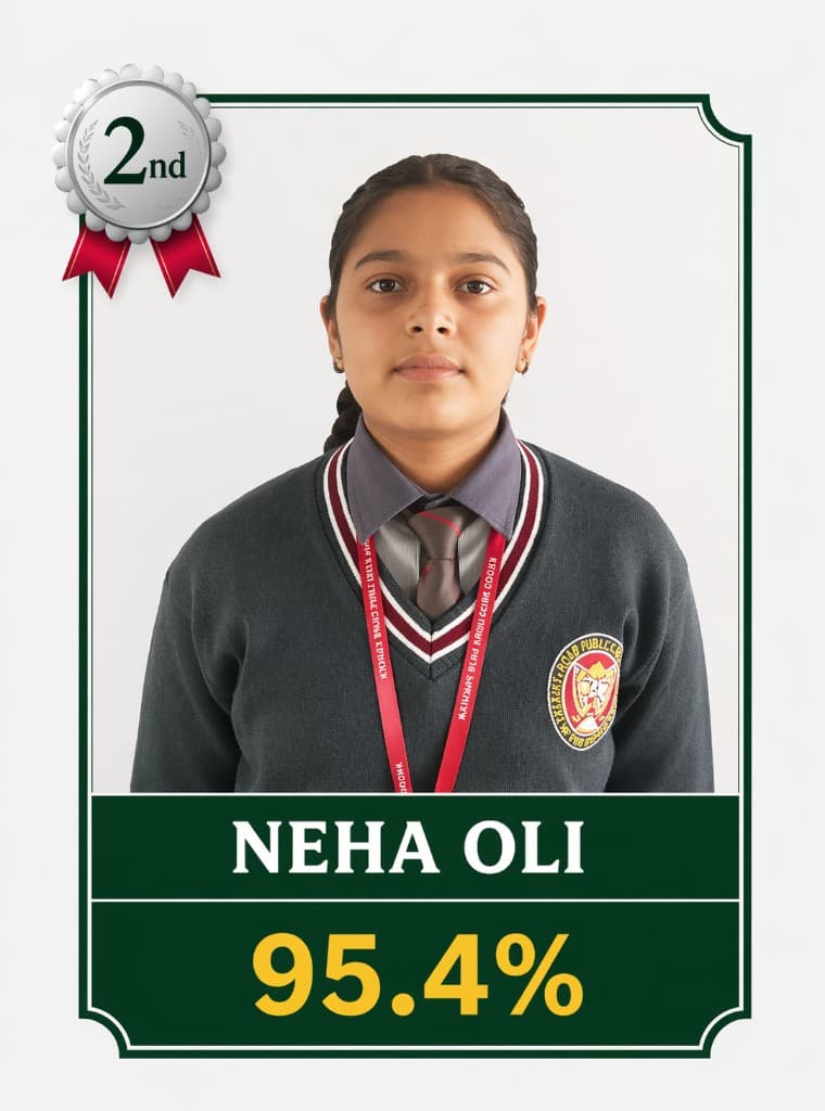 Official Class X result card — Neha Oli, 95.4%, second rank